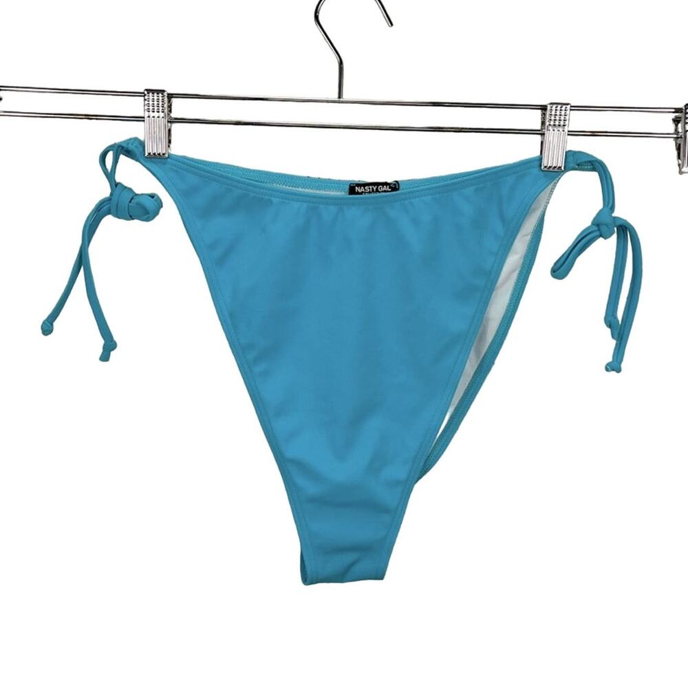 NWT NASTY GAL Blue High Cut High Rise Strappy Retro Bikini Bottoms Sz 12‎
